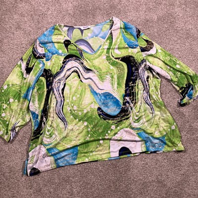 TanJay Psychedelic Blouse Womens 2XL Avant Garde Chic Abstract Geometric Office