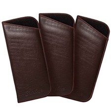 Calabria PU Flat Soft Eyeglass Case 3 PACK-BROWN Syn.Leather Felt Lined NO CLIP