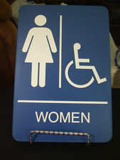 Blue Hard Plastic Women's  Handicapped Restroom Sign - Braille included - 6 x 9
