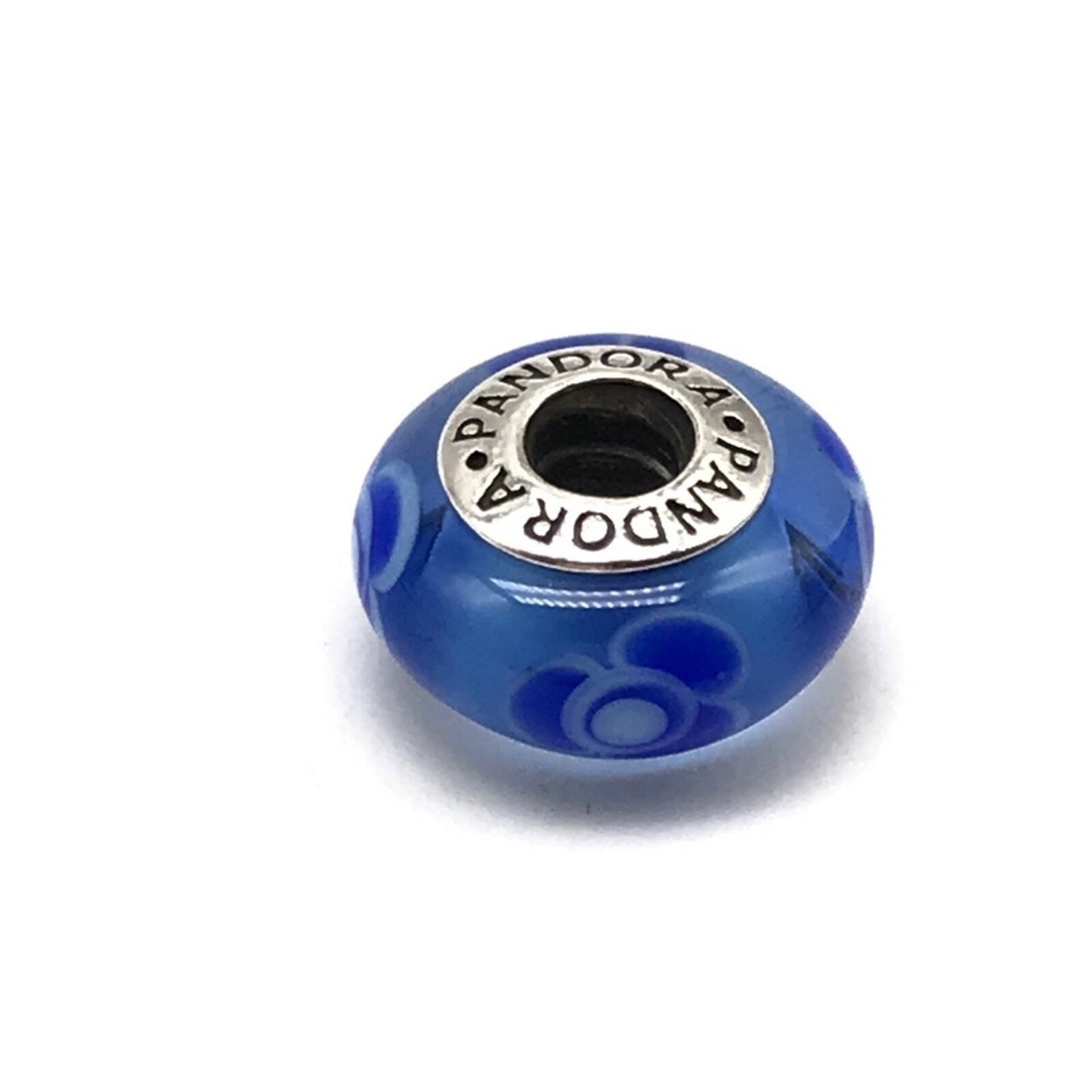 Pandora Blue Floral Murano Glass Dangle Charm Bead