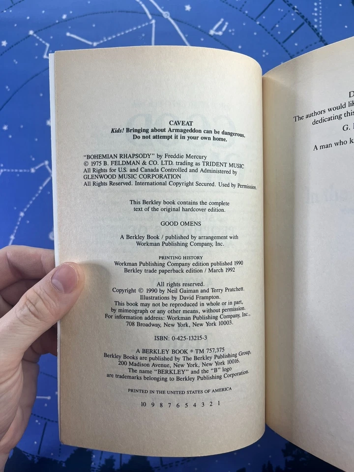 Good Omens- Neil Gaiman & Terry Pratchett 1992 Berkley Trade PB 1st Printing Foto 3 de 4