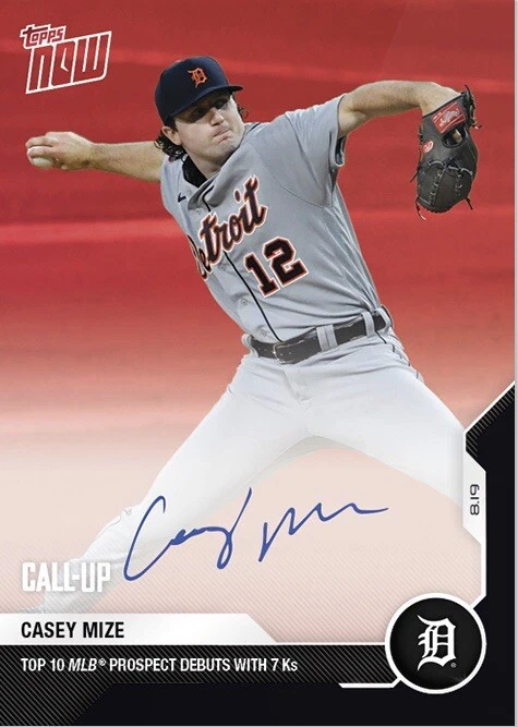 2020 Topps Now Casey Mize 127D Red Call-Up  Too 10 Prospect Tigers 01/10 - Image 3 of 4