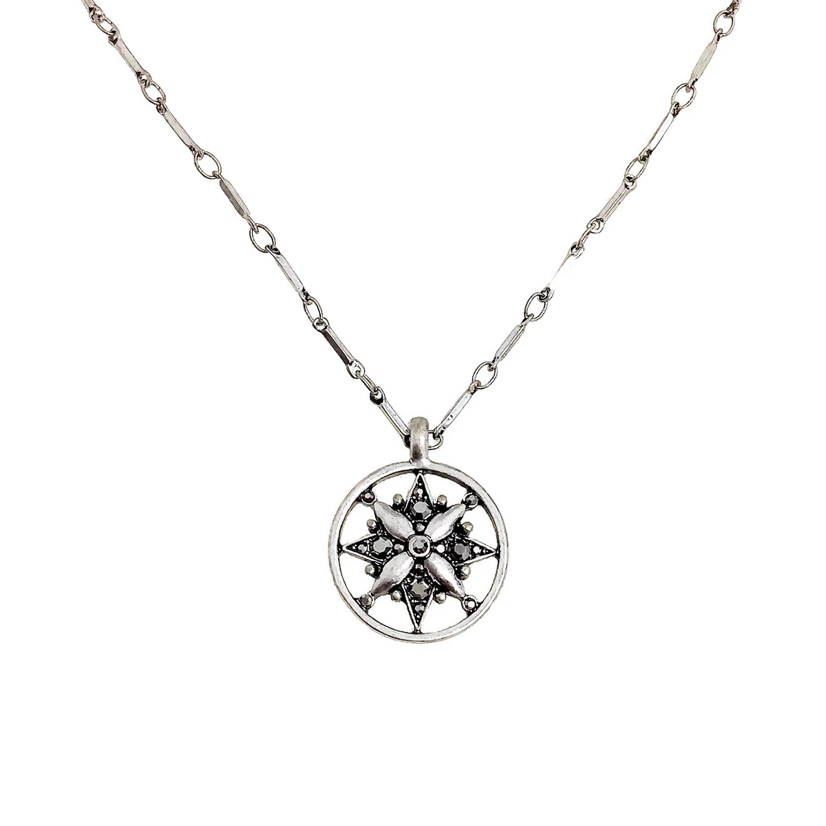 Lucky Brand Antiqued Silver Tone Shiny Stone Small Star Choker
