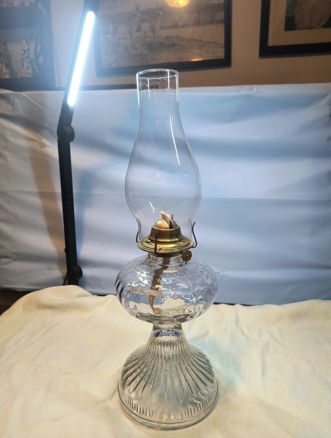 Vintage EAGLE Glass Oil Lamp Burner w/Chimney Fo 18”Works-image
