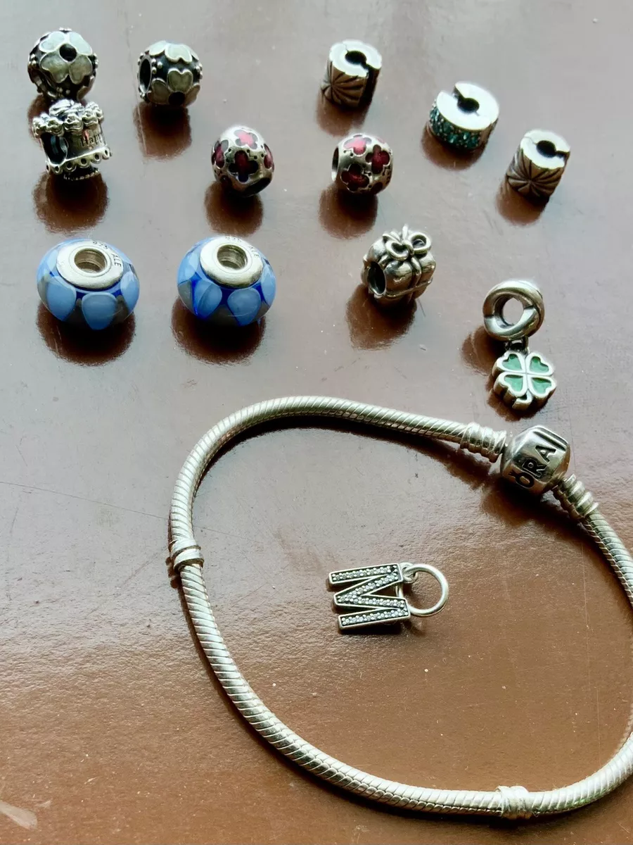 PANDORA STERLING SILVER CHARM BRACELET AND 925 ALE CHARMS