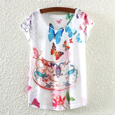 Buy Online Vintage Fashion Summer Women Short Sleeve Butterfly Print T Shirt Blouse Tops Buy Online Vintage Fashion Summer Women Short Sleeve Butterfly Print T Shirt Blouse Tops