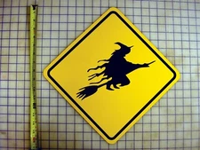 Witch Crossing Yellow Aluminum Sign S2 Halloween Haunted House