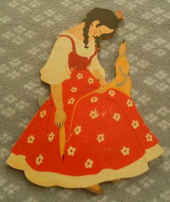 VTG Fairy Tale Wood Plaque 1970s Heller Dornroschen Sleeping Beauty Flower Dress