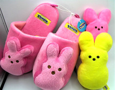 PEEPS BUNNY SLIPPERS PINK SIZE SMALL 5/6 YELLOW  PINK PEEPS BUNNIES INCL.