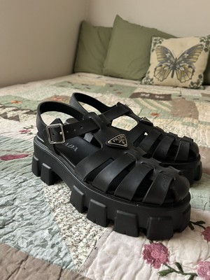 PRADA Black Rubber Monolith Sandals (US 11)