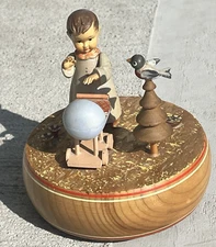 Vintage Anri Thorens Revolving Music Box "Brahms Lullaby" Wood Switzerland Works
