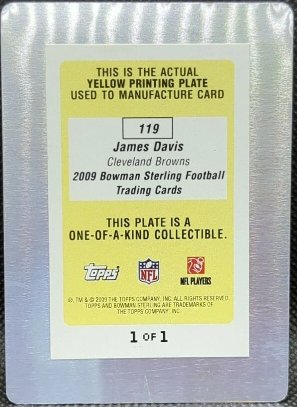 JAMES DAVIS 2009 Bowman Sterling RC AUTO PRINTING PLATE SP #1/1 Browns One of - Image 2 of 2