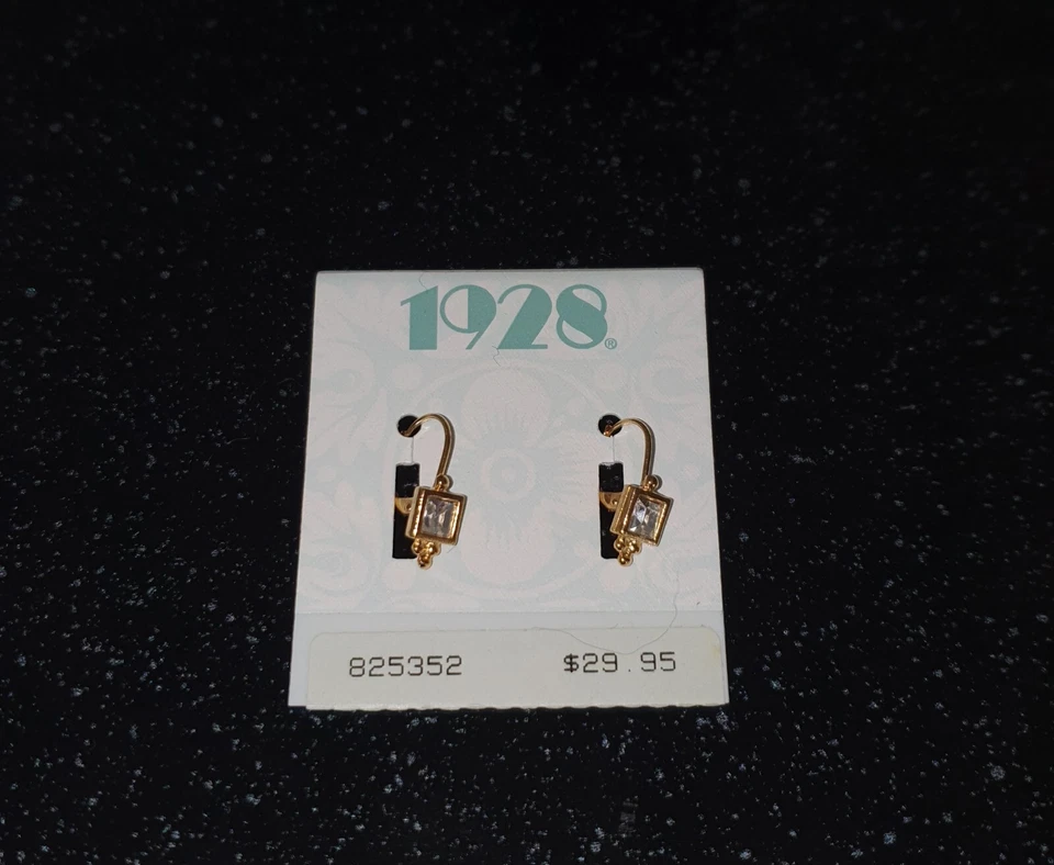 PENDIENTES DE PIEDRA CUADRADA GRANDE CRISTAL DORADO NUEVOS 1928 JOYERÍA VINTAGE Foto 2 de 3