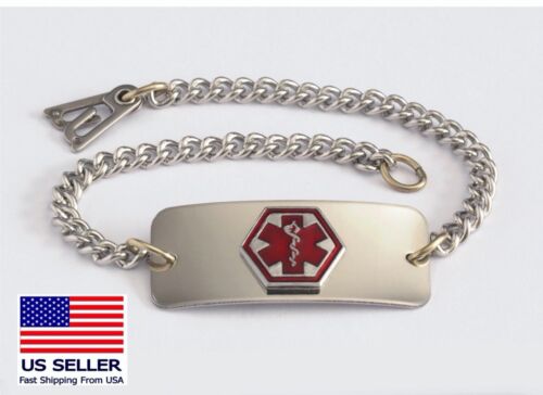 Medical Alert ID Bracelet - FREE ID Wallet Card,Engraving & Ship -Made in USA - Picture 1 of 11