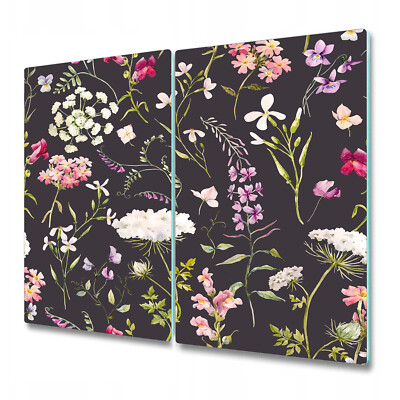 Glass Chopping Cutting Board Utensil Dark botanic flowers Colourful 2x30x52