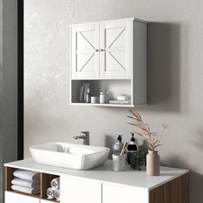 Tileon 23x24 in. Farmhouse White Surface Mount Medicine Cabinet w/ Shelf