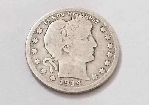 1914-P Barber Quarter Dollar 25c Cents Philadelphia