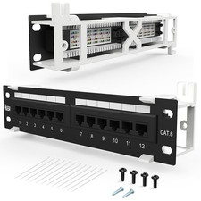12 Port Cat6 Unshielded Patch Panel Wall Mount 89D Bracket Fits Cat5e/Cat6