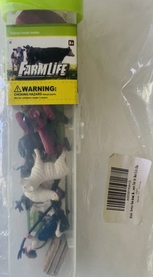 Farm Life Figures Play Set 11 PCS Farmer Tractor Barn Animals In Case Sealed