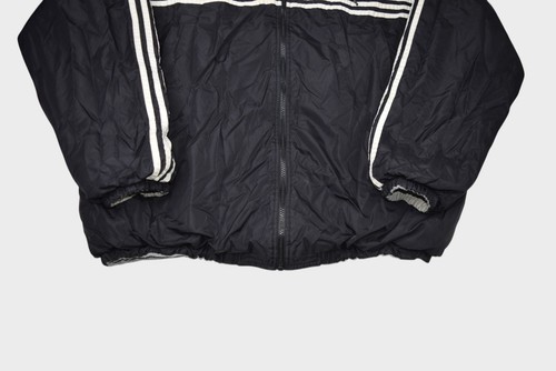 Vintage Adidas Jacket Mens Large Black Reversible Insulated Striped Logo - Picture 2 of 19