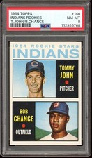 1964 Topps Baseball #146 Indians Rookies Tommy John Chance PSA 8