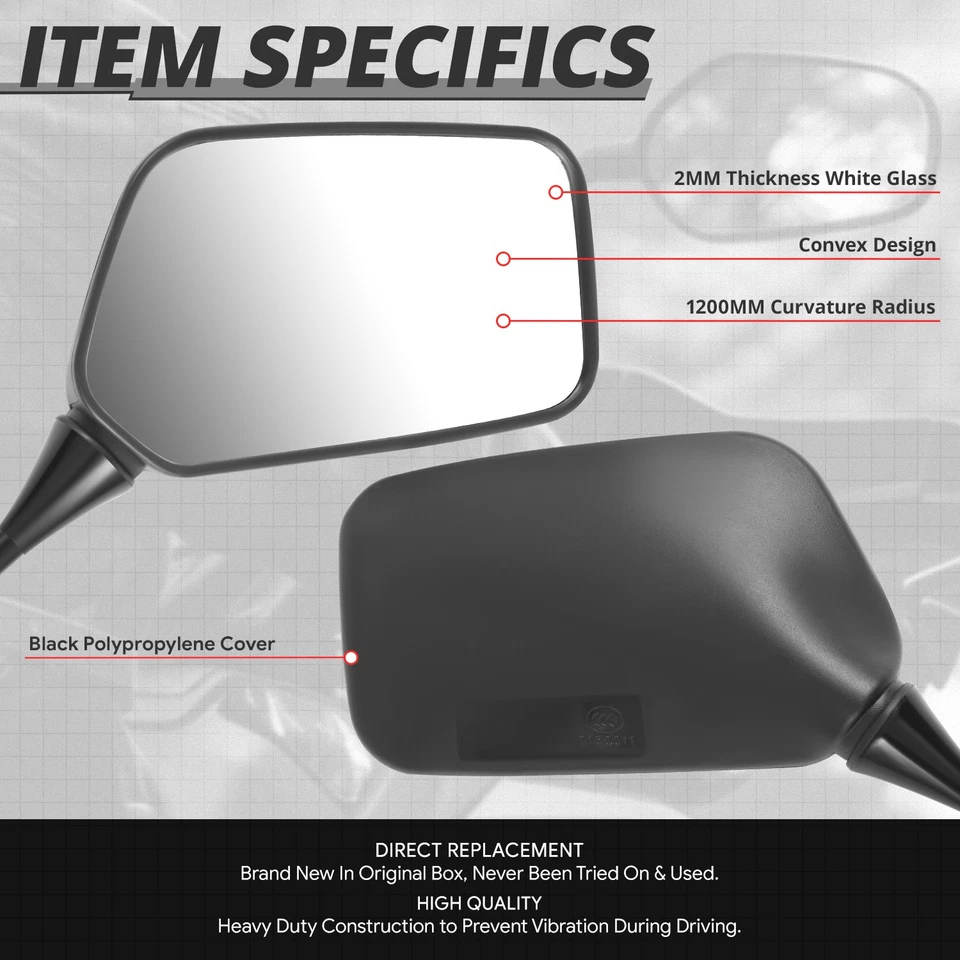 Fit Universal ATV Black Textured Convex Side View Mirror Handlebar Mount Bolt-In - Image 2 of 4