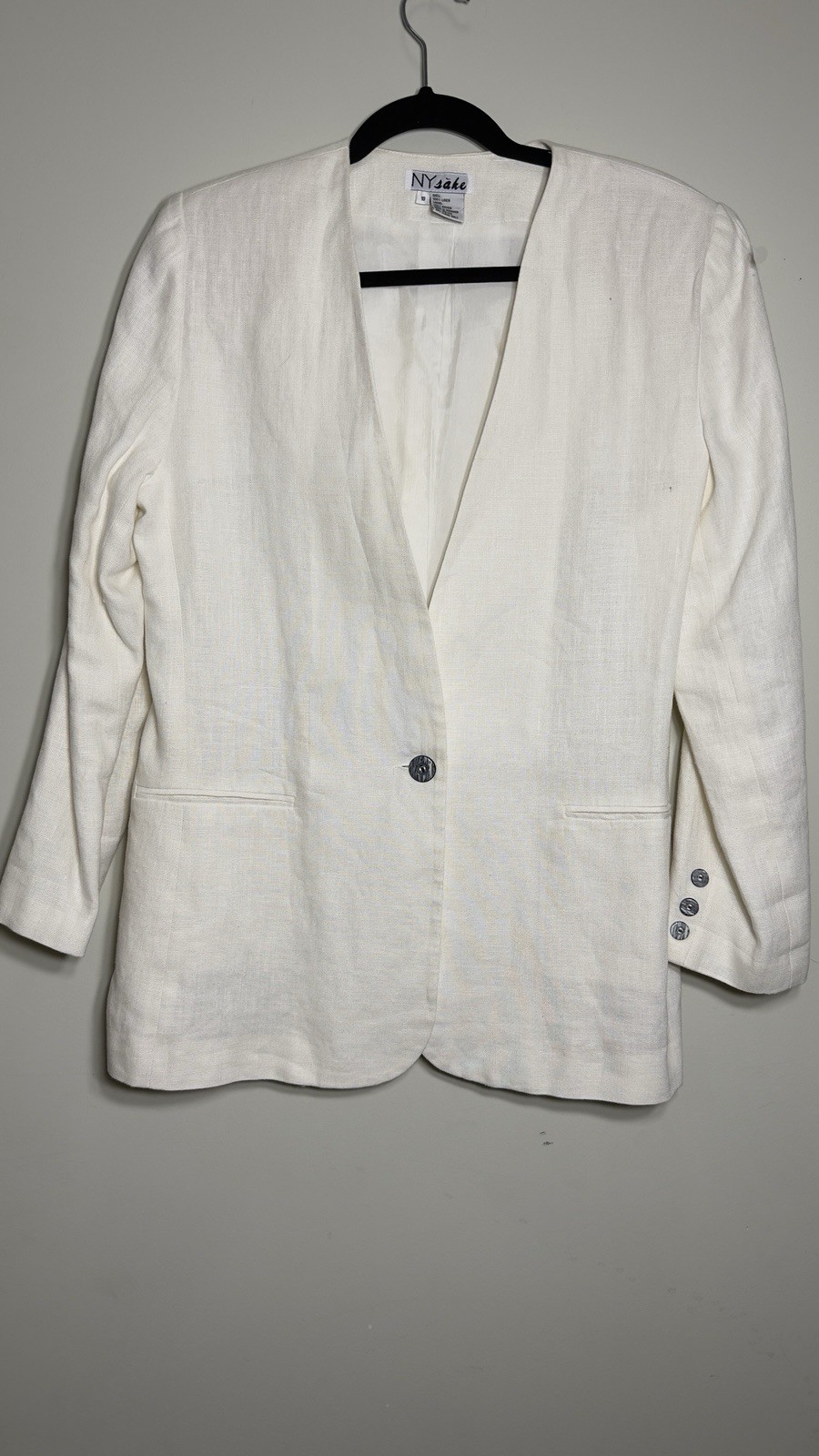 NY Sake Vintage 100% Linen Blazer Jacket White Cream Size 10 Romania Minimalist