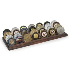 Americanflat Challenge Coin Display with 4 Rows in Walnut Military Coin Display