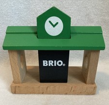 BRIO Wooden Toys - Bus Stop / Train Depot Painted Clock  Green Roof Decor