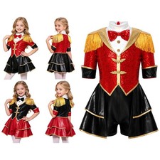 Girls Costume Ornate Dress Contrast  Color Romper Ruffled Uniform Fitted Frock
