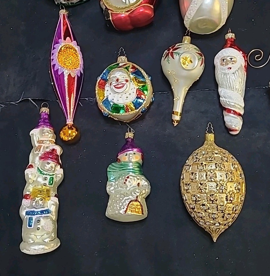 Vtg Christopher Radko Kurt Adler Christmas Hand Blown Glass Ornaments, Lot of 25