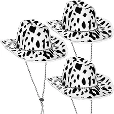 Cow Print Cowboy Hat 3PCS Black White Unisex Western Hat Men Women Novelty
