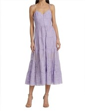 Alice & Olivia Shanti Embroidered Button Front Tiered Midi Dress Lavender Sz 10