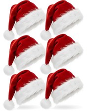 6 PCS Plush Santa Hats Christmas Party Cap Adult Size Xmas Holiday Unisex Decor