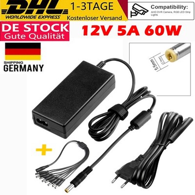 12V 5A AC Ladegerät Adapter + 8 Splitter Netzkabel für CCTV Security DVR Kamera