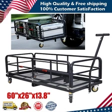 60" Folding Trailer Hitch Mount Cargo Carrier Basket Rear Luggage Rack w/ Wheels