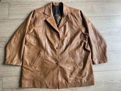 Vintage Modas Spain Men's Tan Leather Jacket Size 2XL-3XL Chest 50''