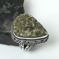 Apache Pyrite Druzy Gemstone Antique Design Ring Jewelry US Size-7.5 AR 17066