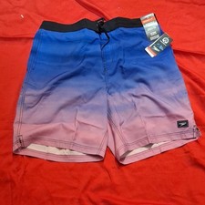 Speedo Men's Ombr  Blue Pink Swim Shorts XXL Eco Hydro Square Leg Drawstring