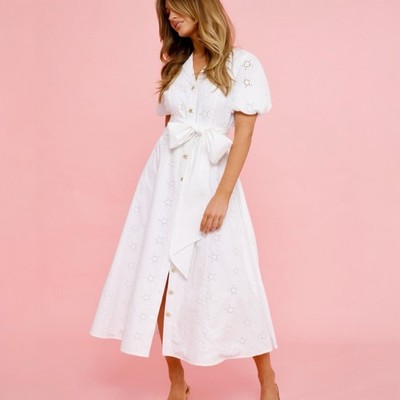 Binny Jingle Bell Rock Midi Dress Size AU 16 / US 12 White Belted Puff Sleeve