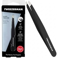 Tweezerman Eyebrow Tweezers Slanted Stainless Steel Black Large Size