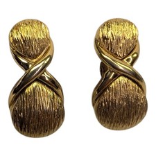 Vintage MONET 1980-90's Brushed Gold Tone Modernist Clip Earrings Preppy Core