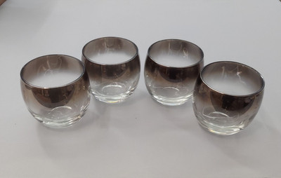 Lot 4 Vtg Dorothy Thorpe Glasses Roly Poly Barware Silver Ombre Fade MCM Retro