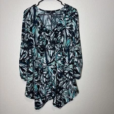 GNW Women's Plus Blouse Hip Length Geometric, Boho, Hippie Size 1X