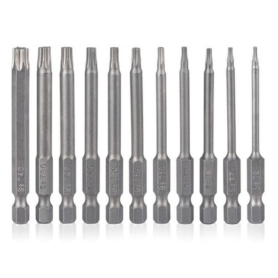 Security Torx Bit Set 11 Piece 3 Inch long Tamper Proof Star Bit Set S2 Steel...