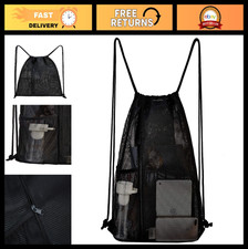 Mesh Drawstring Backpack for Beach, Gym  Sports  Zipper Pocket, Bottle Holder,