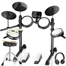 FED150W Electric Drum Set: Dual Zone Snare Drum,2 Cymbals w/Choke, 200 Sounds...