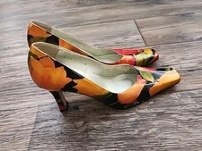Costa blanca Womens Floral Pumps 3" Heels Shoes Made in Spain Pointed Square Toe