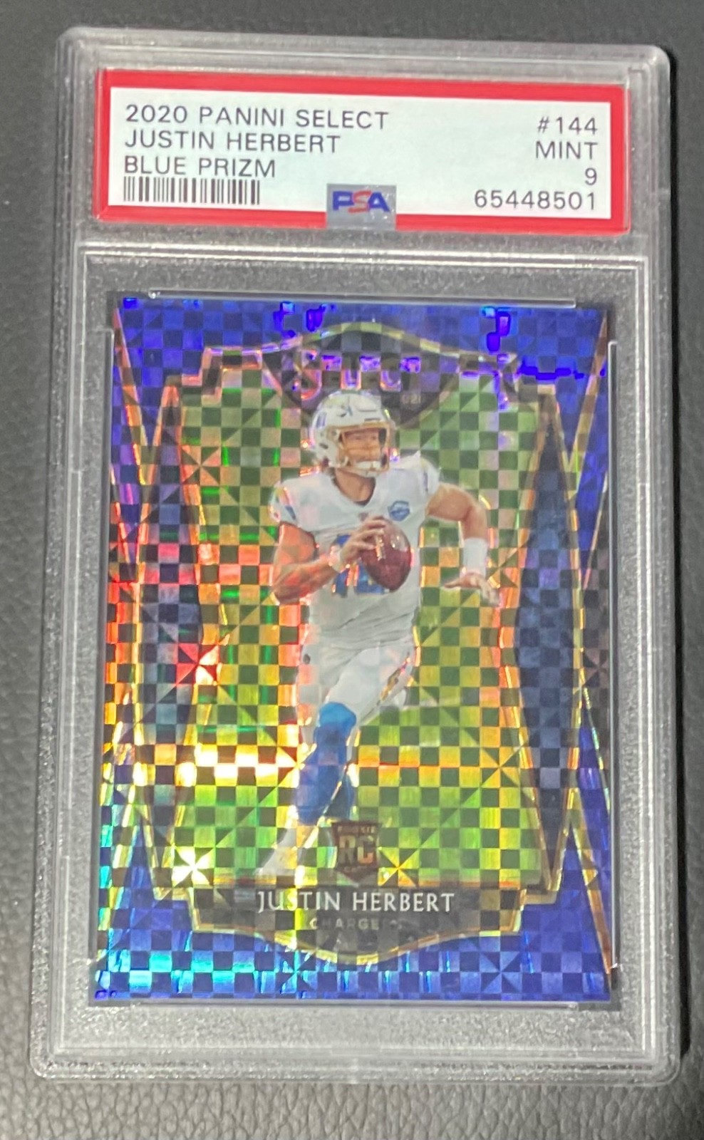 2020 Panini Select Justin Herbert Premier Level Blue Checker Rc /149 Psa 9!