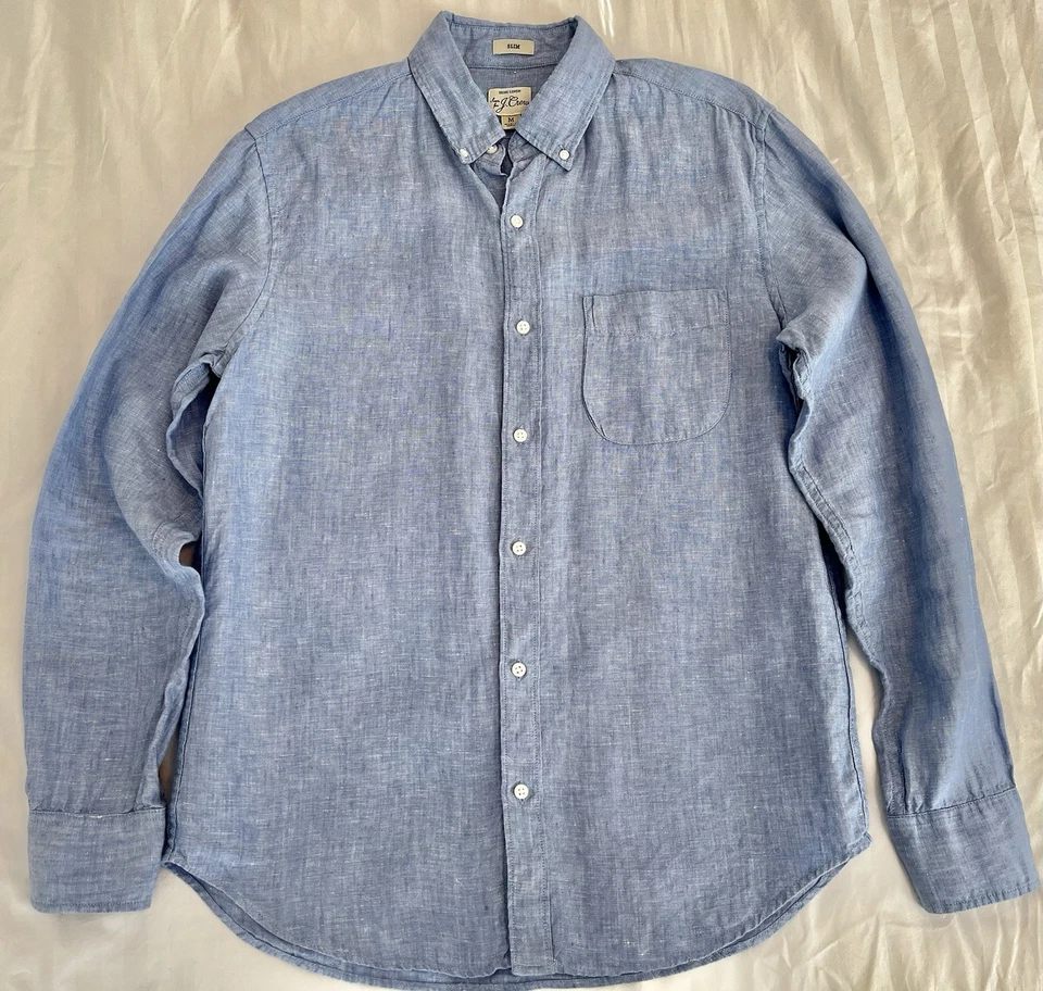 J. Camisa Crew Baird McNutt de linho com botões slim fit média azul Amalfi - Imagem 2 de 4